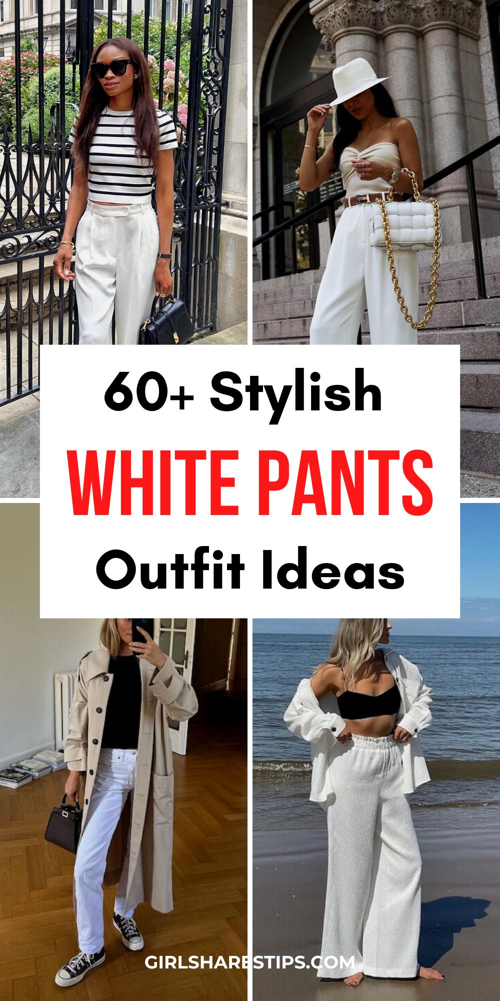 white pants outfits for women collage