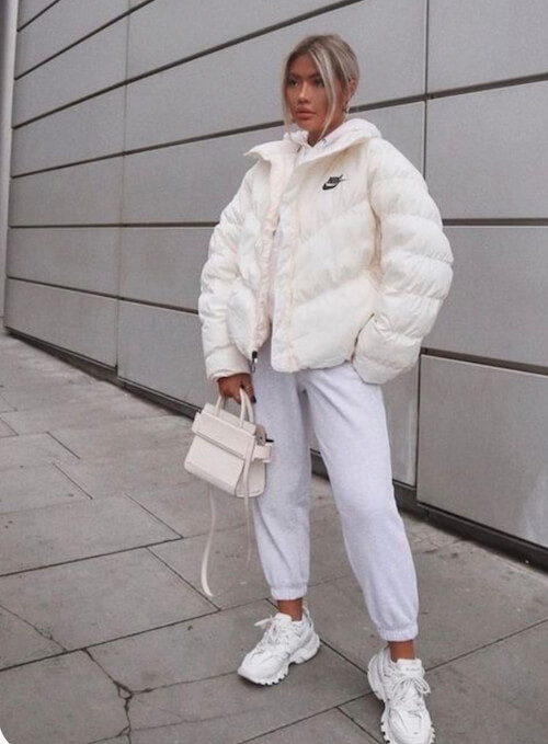 white puffer jacket outfit