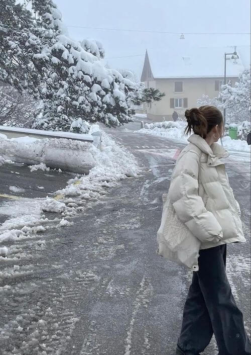 white puffer jacket outfit