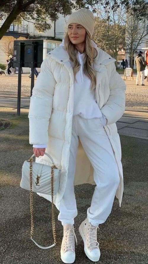 white puffer jacket outfit