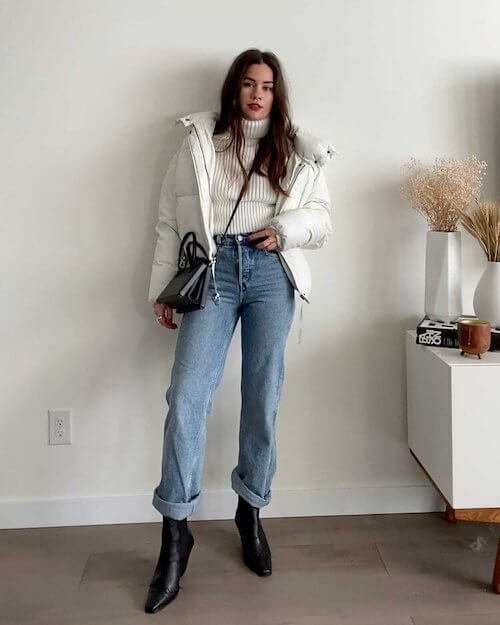 white puffer jacket outfit