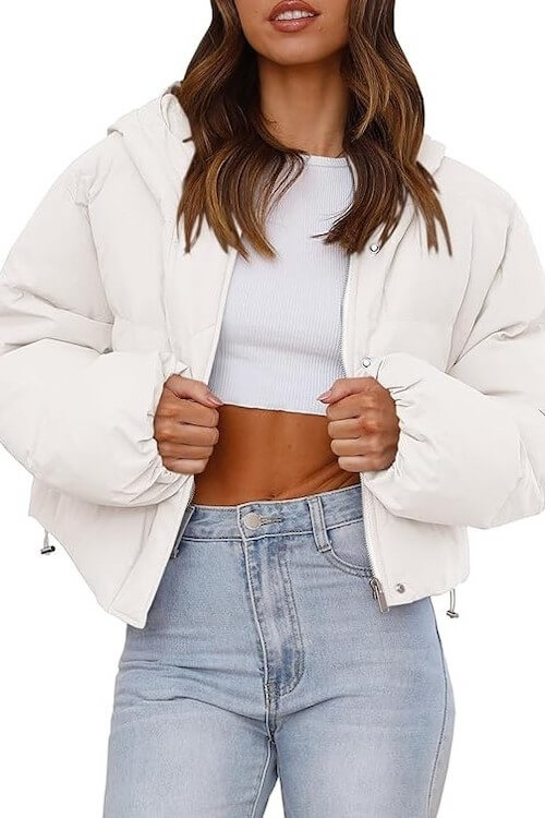 white puffer jacket outfit ideas