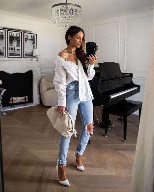 white shirt and jeans outfit