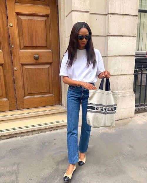 white shirt and jeans outfit for black woman