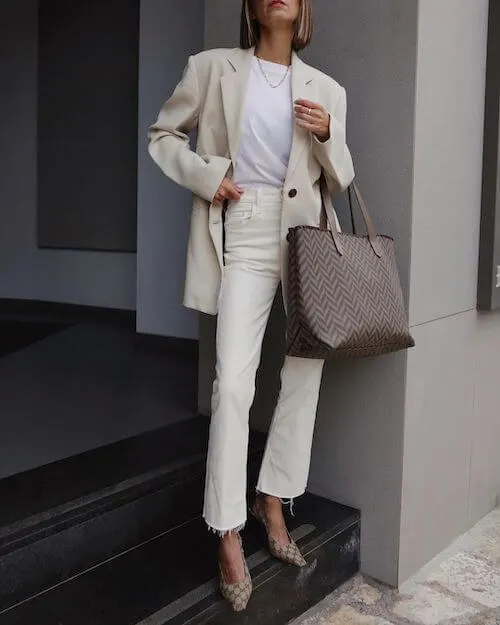 white shirt and white jeans outfit