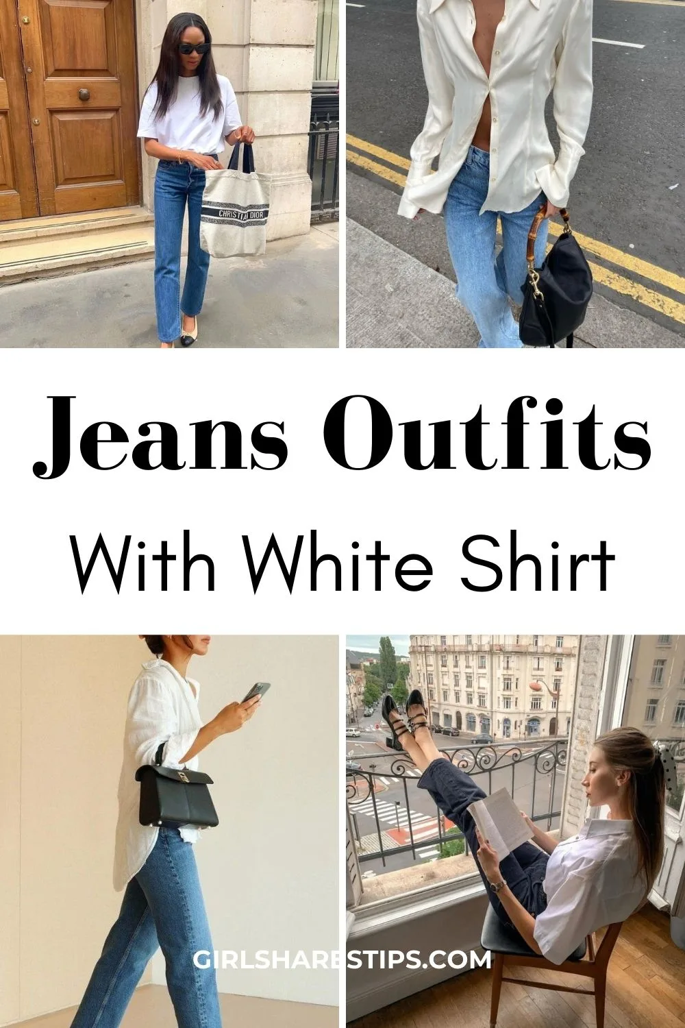 white shirt and jeans outfit ideas collage