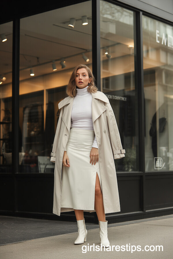 Monochrome White Midi with Cream Trench