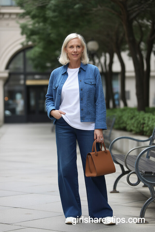 Denim Jacket With Wide Leg Jeans Style