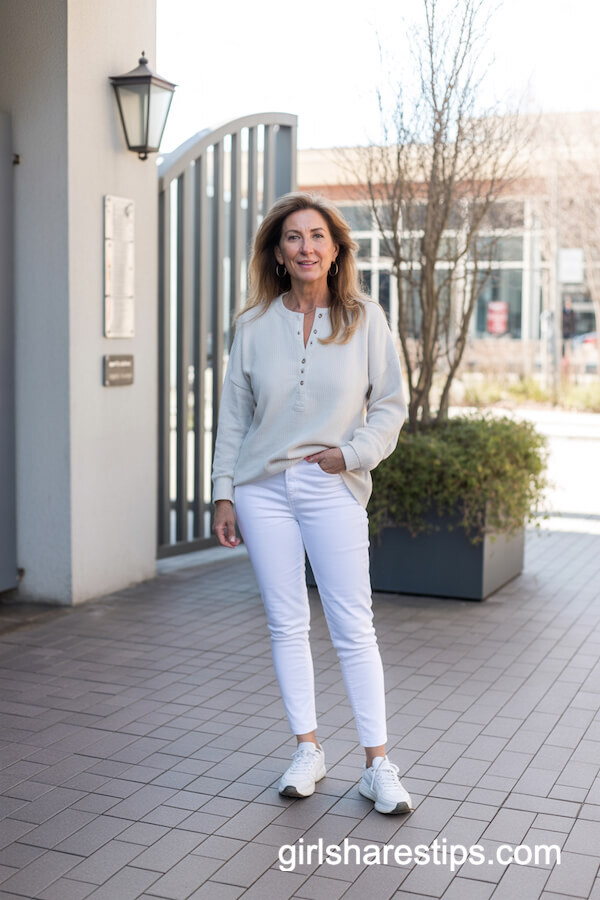 Cozy White Sweater And Skinny Jeans Look