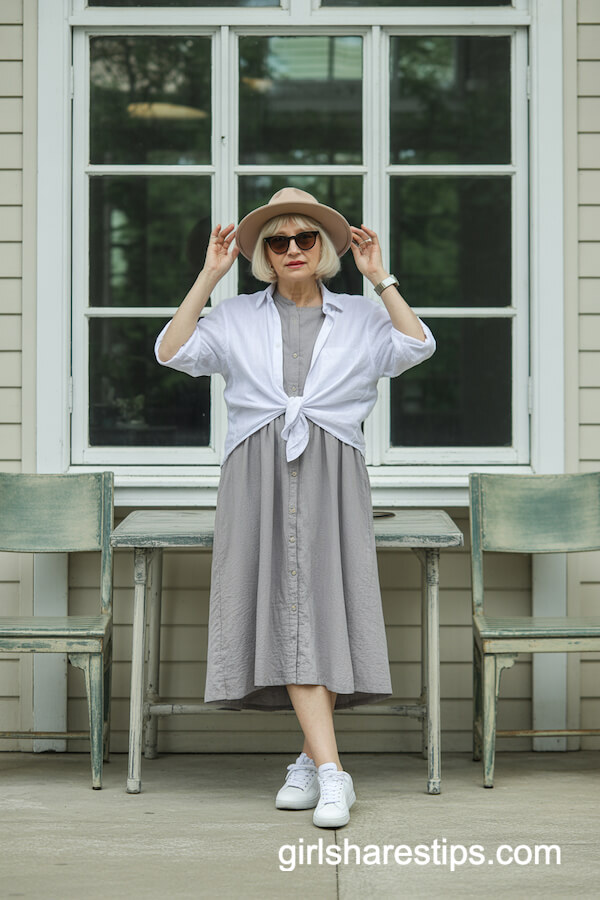 Summer Linen Dress With White Sneakers