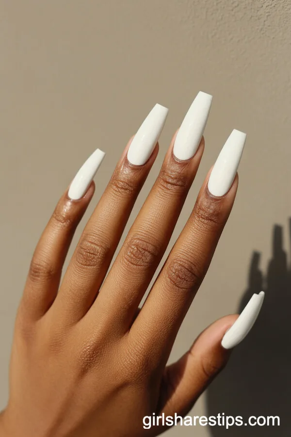 Pure Glossy White Extra-Long Coffin Nails