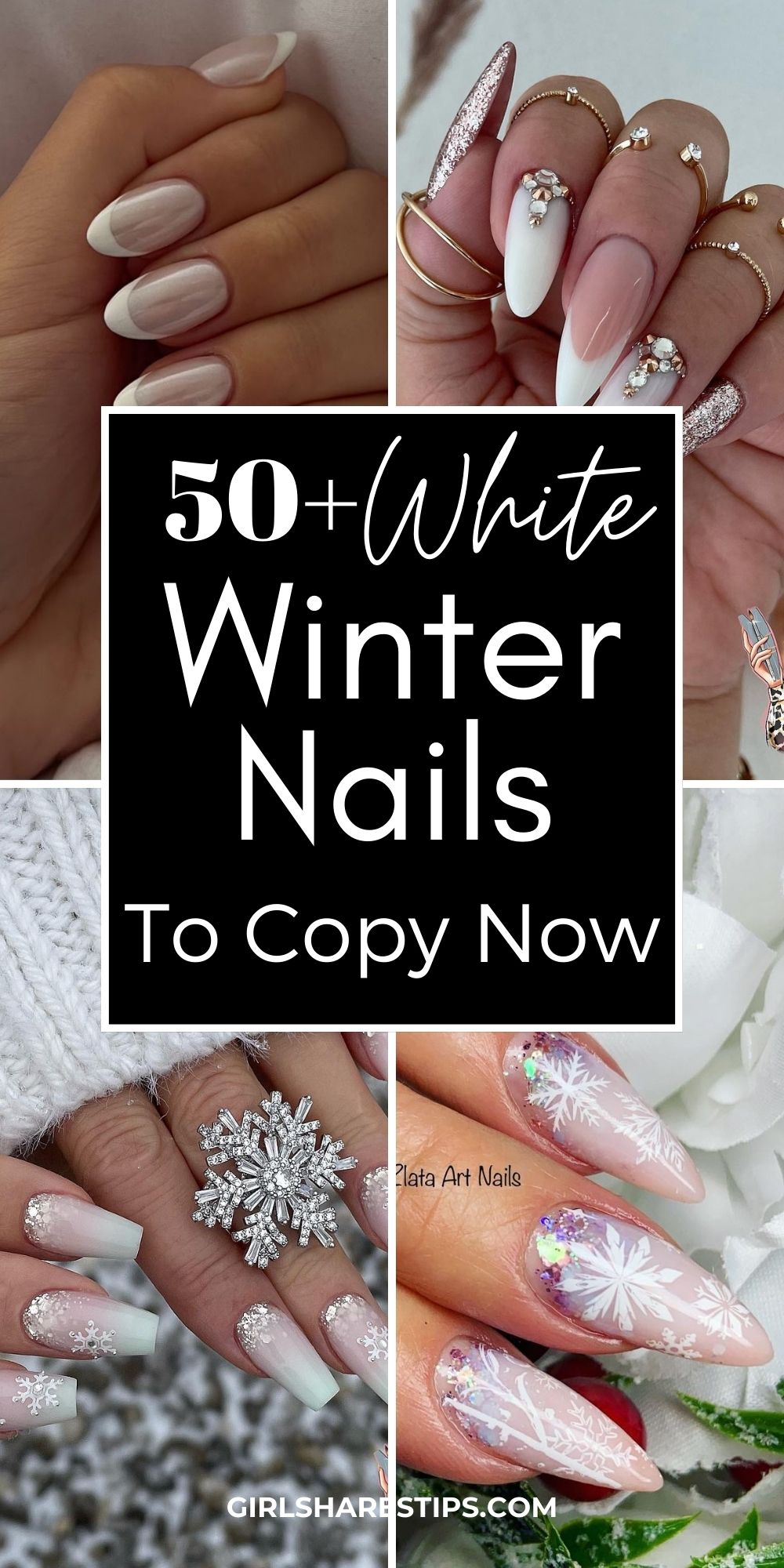 white winter nails collage