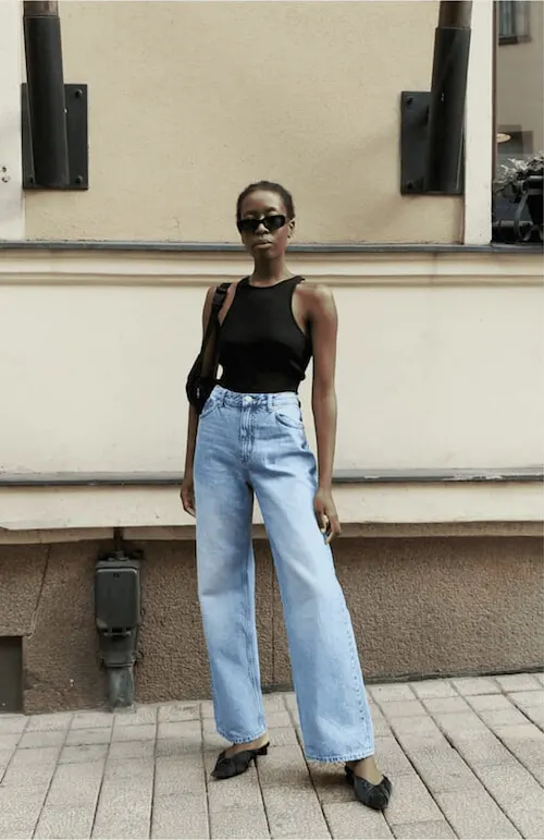 wide leg jeans outfit black women