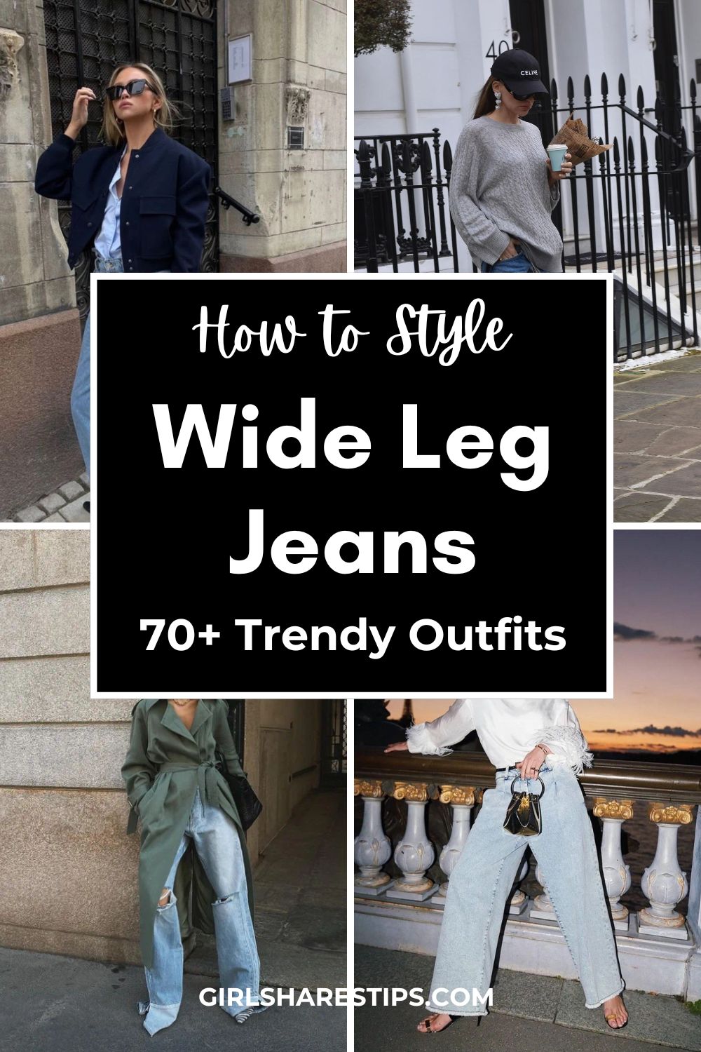 wide leg jeans outfit ideas collage