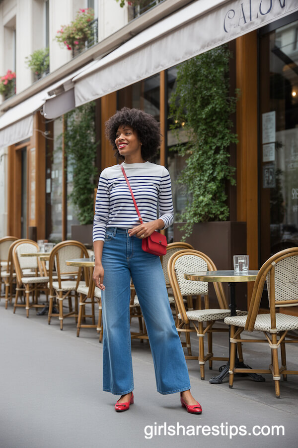 Breton Stripes & Wide Leg Jeans