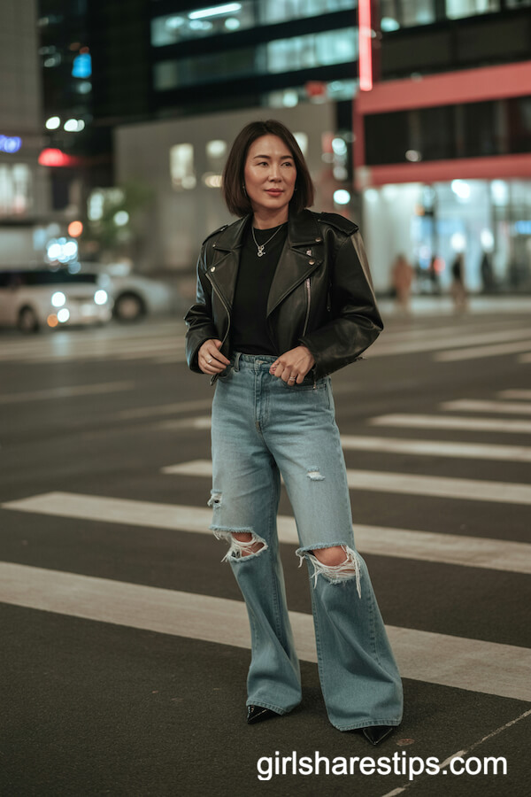 Distressed Jeans & Leather Jacket