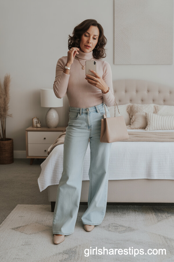Pastel Turtleneck Light Wash Jeans