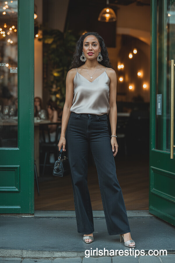 Silky Camisole Black Wide Leg Jeans