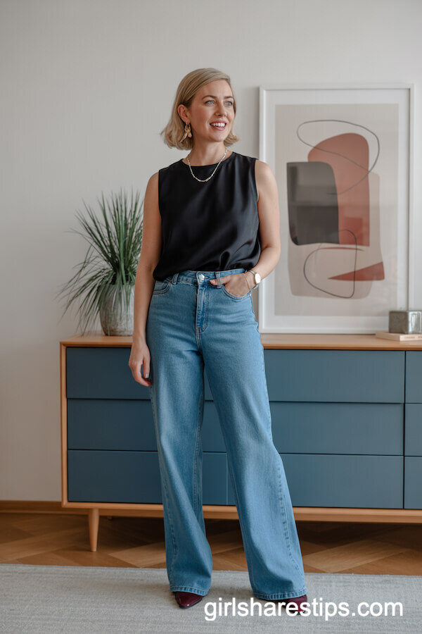 Sleeveless Top & Light Blue Jeans