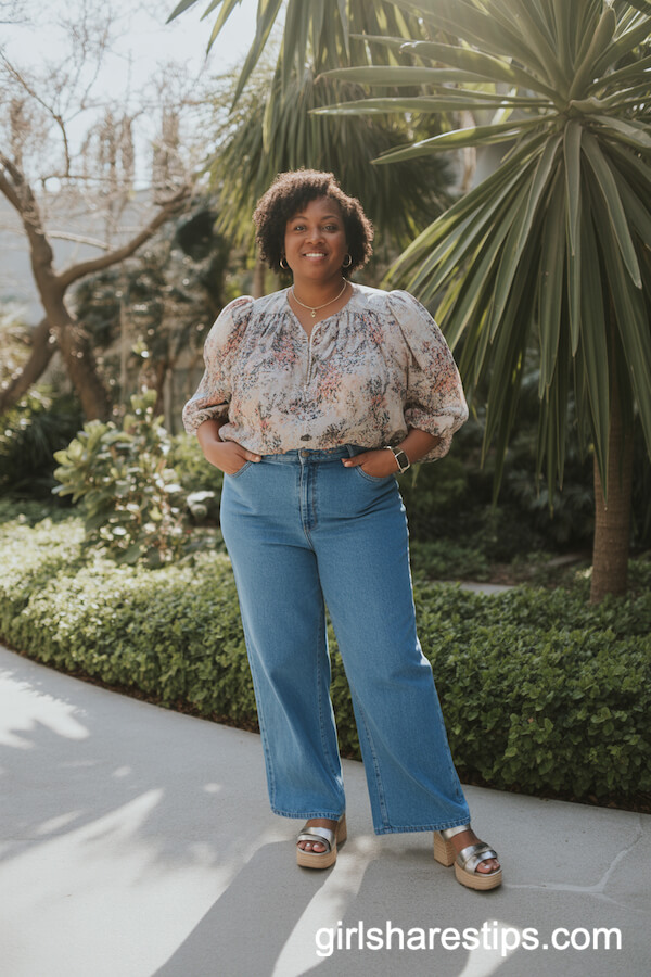 Floral Blouse & High-Waisted Wide Leg Jeans