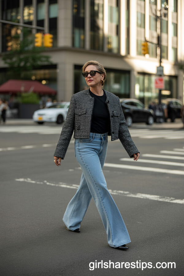 Tweed Jacket & Light Blue Jeans