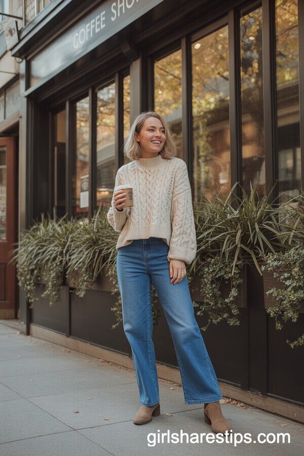 Chunky Sweater & Medium Blue Jeans