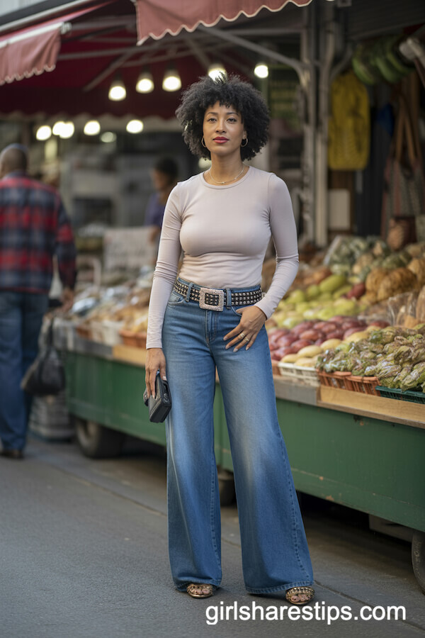 Fitted Top & Statement Belt with Jeans