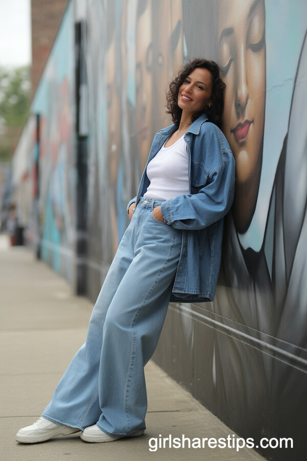 Denim-on-Denim Wide Leg Outfit
