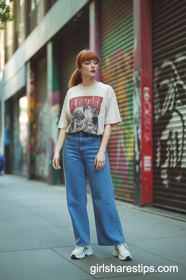 Vintage Graphic T-Shirt & Classic Blue Wide Leg Jeans