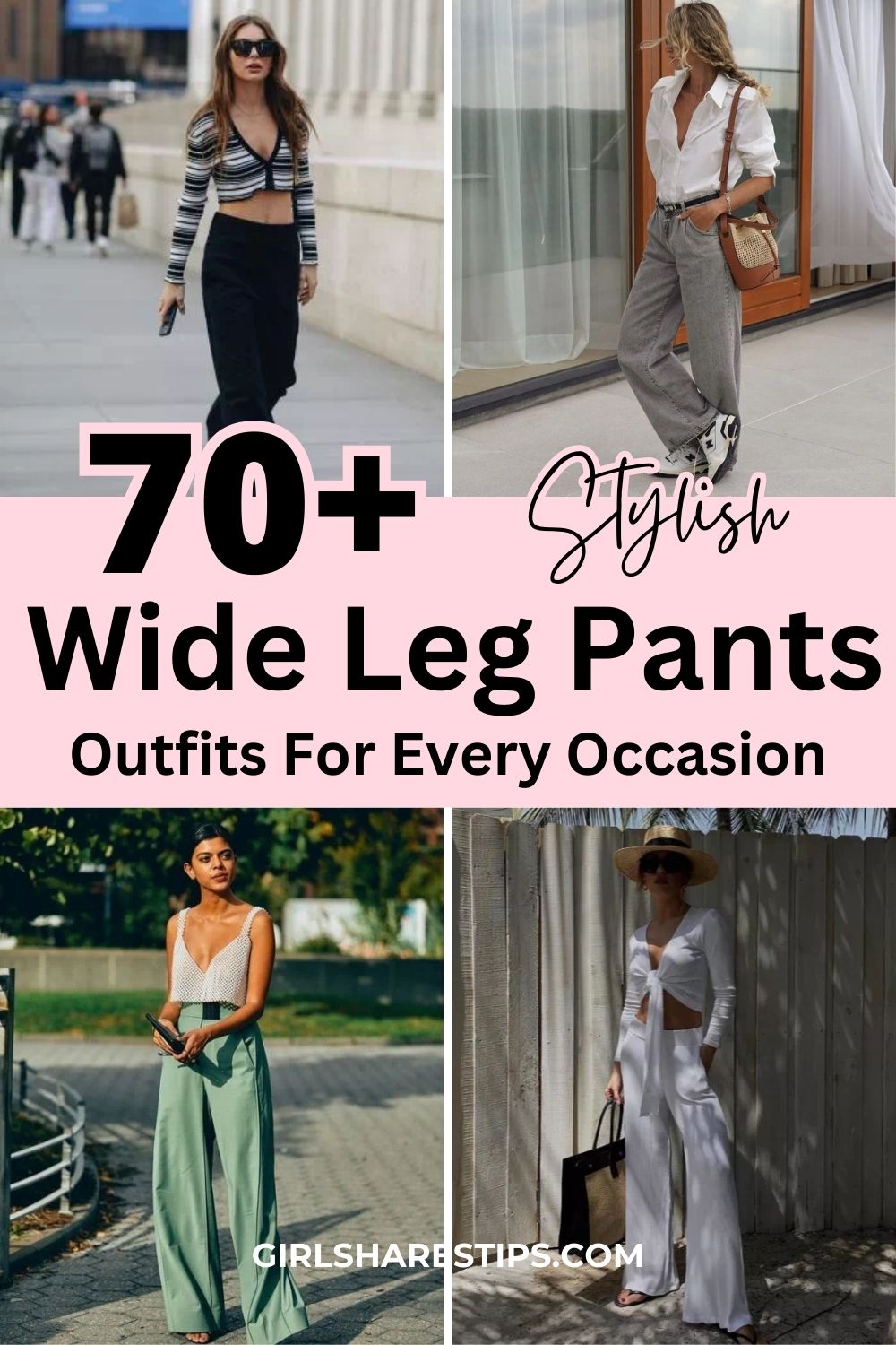 wide leg pants outfit ideas collage