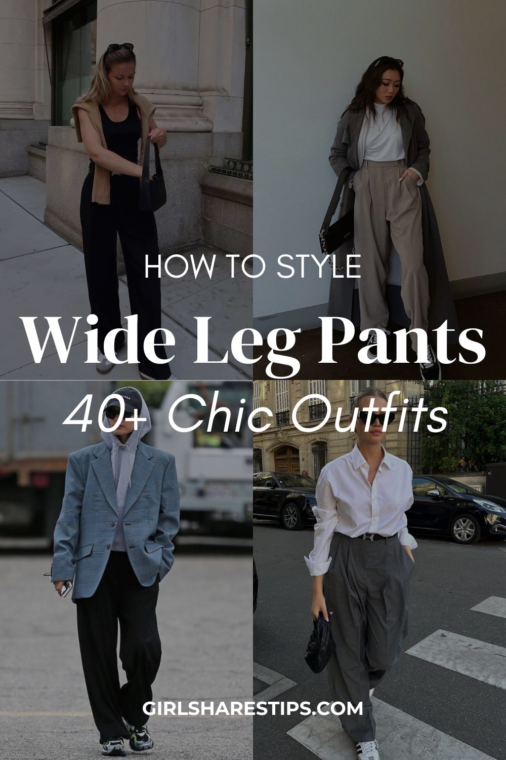 wide leg pants outfit ideas collage