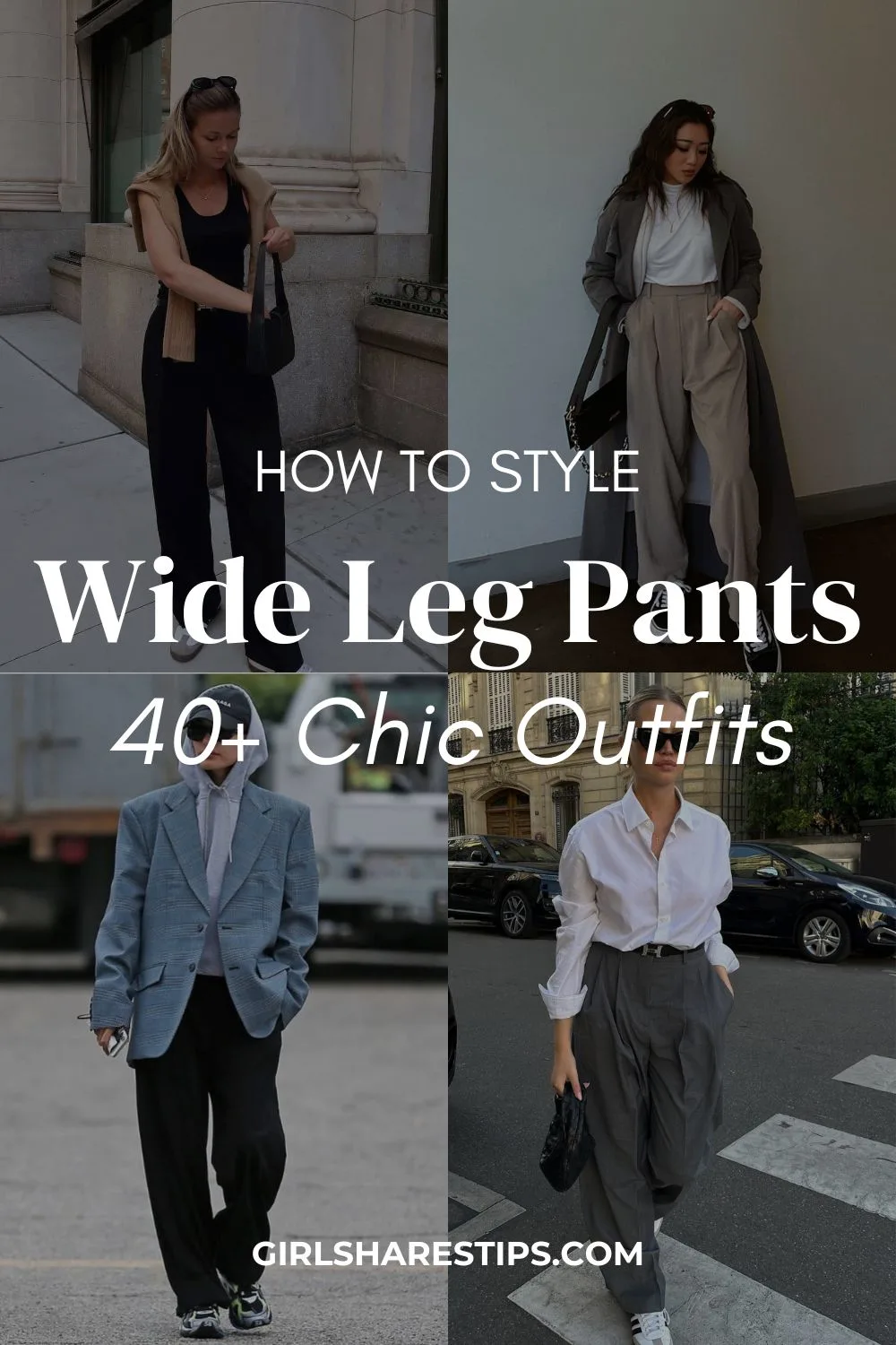wide leg pants outfit ideas collage