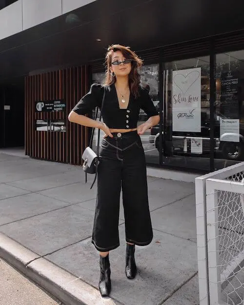 cropped wide leg pants outfit with ankle boots