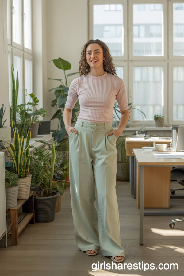 Pastel Wide Leg Trousers with a Coordinated Pastel Top