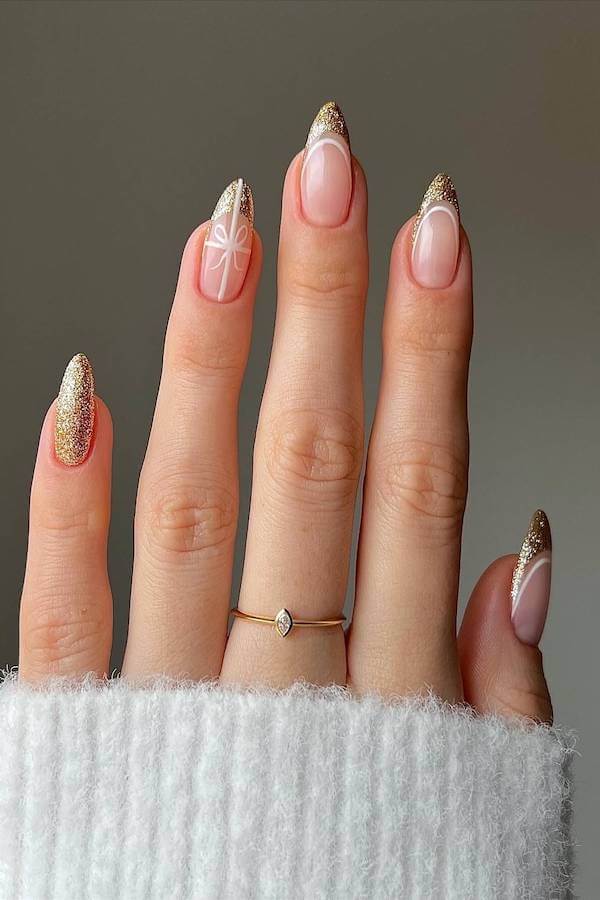 Gold Glitter French Nails