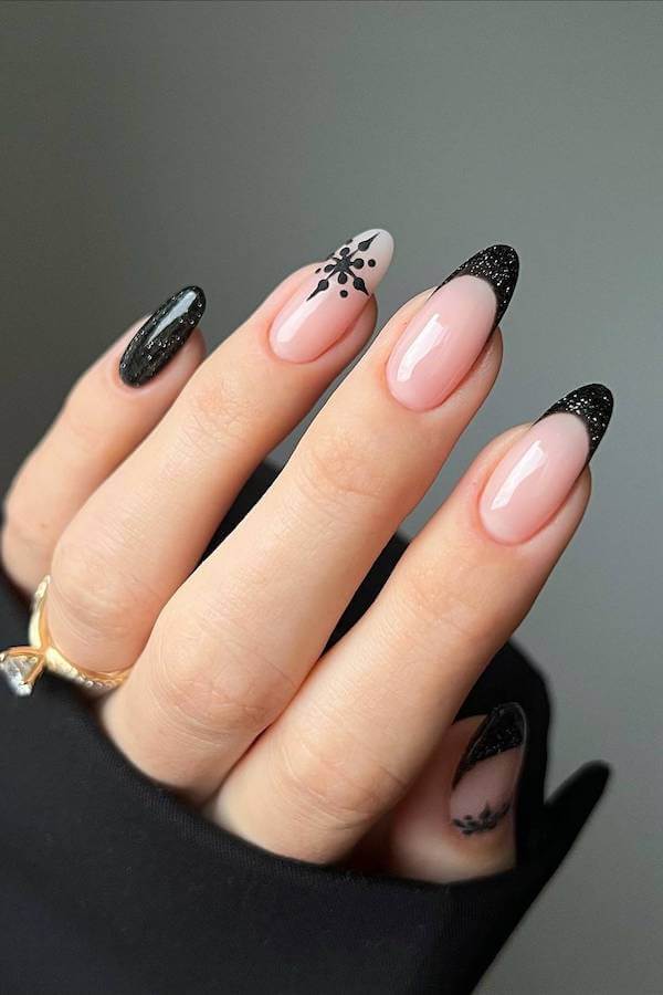 Black French Snowflake Nails