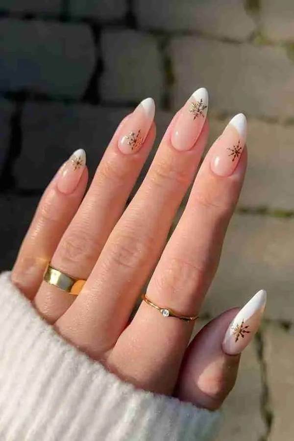 Classic White French Nails with Snowflakes