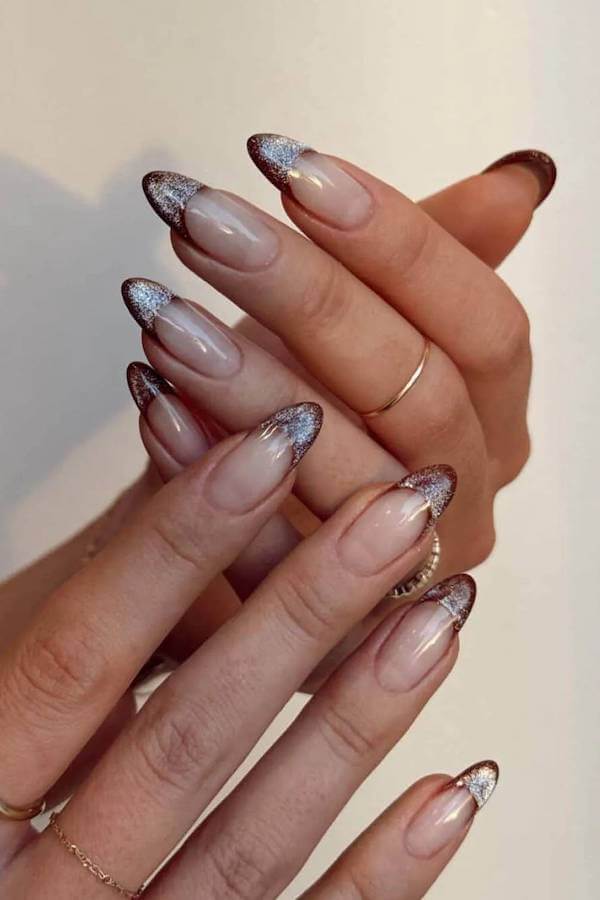 Silver Glitter French Tip Nails