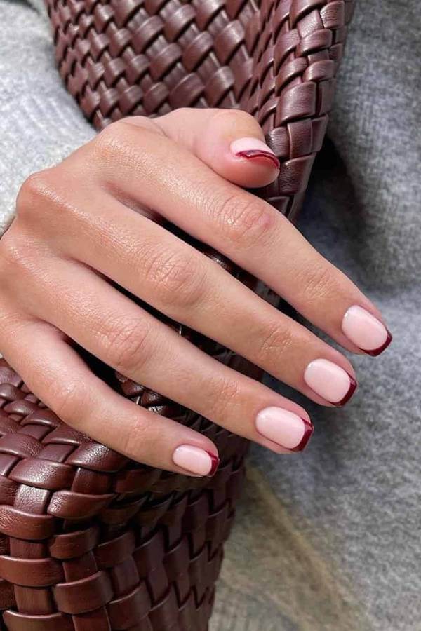 Burgundy Micro French Tip Nails