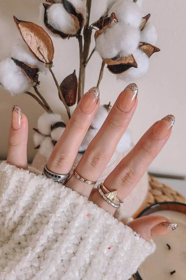 Bronze Glitter French Manicure
