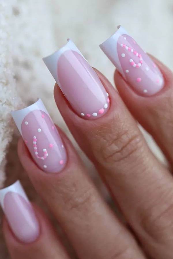 French Tips with Pink and White Dots