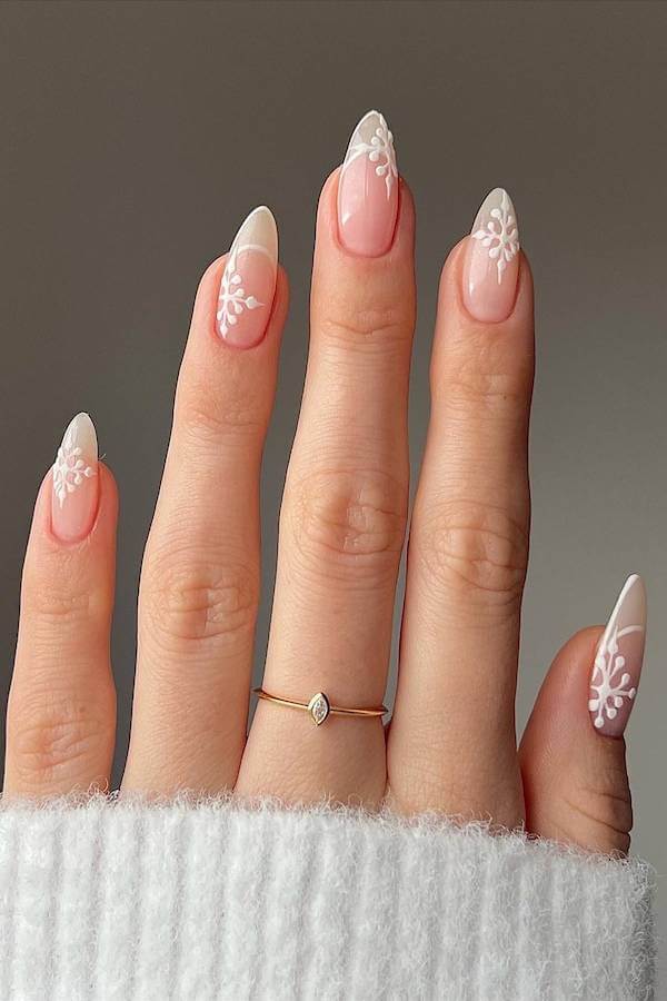 White Snowflake French Nails
