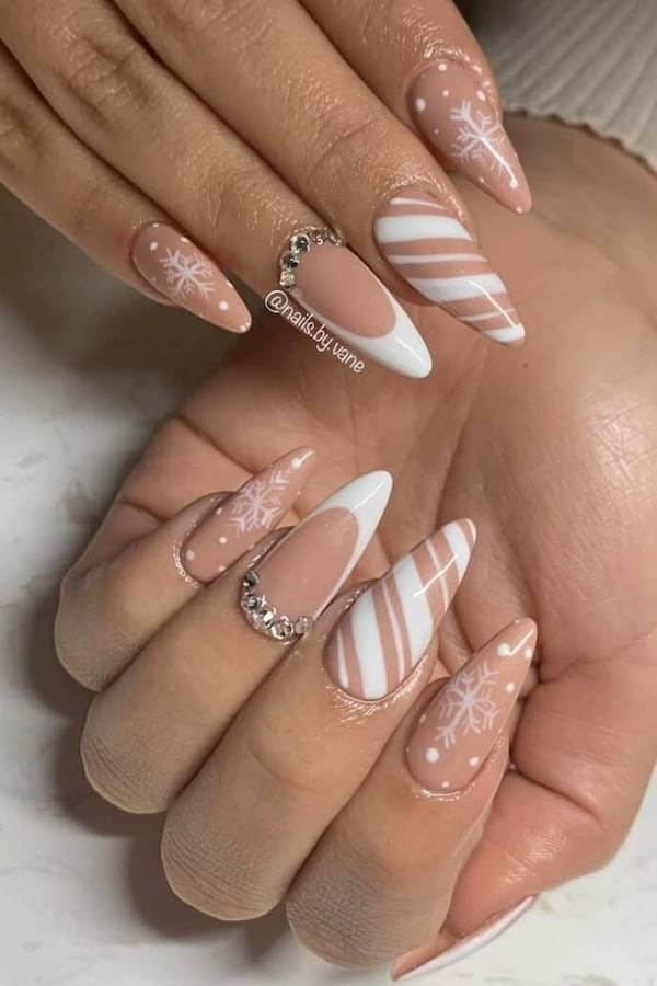 Snowflake and Candy Cane French Nails
