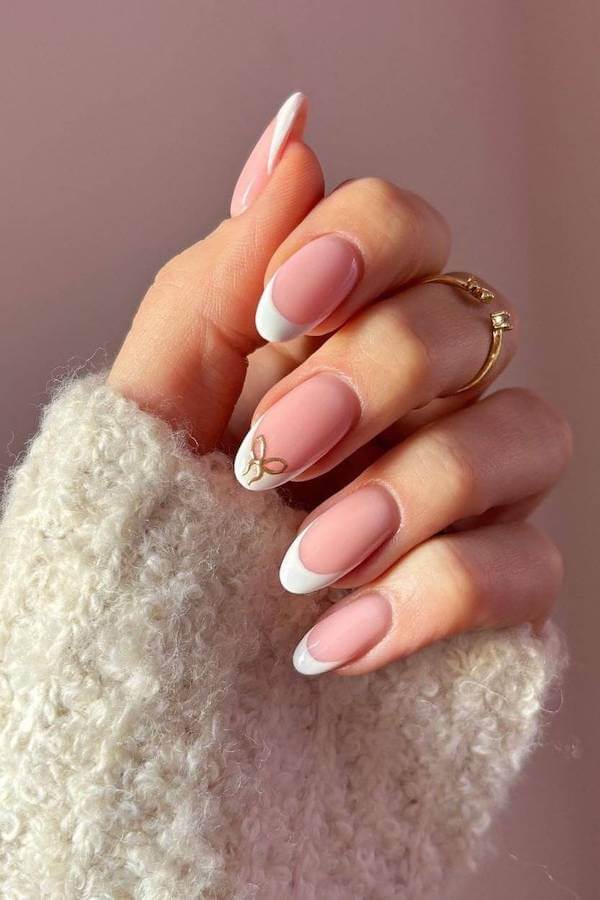 Classic French Tips with Gold Detail