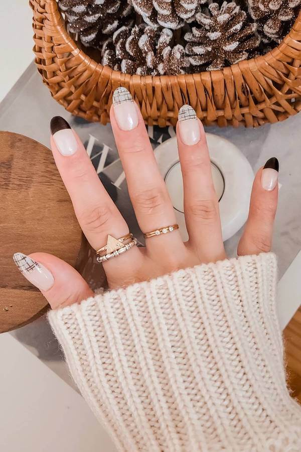 Plaid and Black French Tip Nails