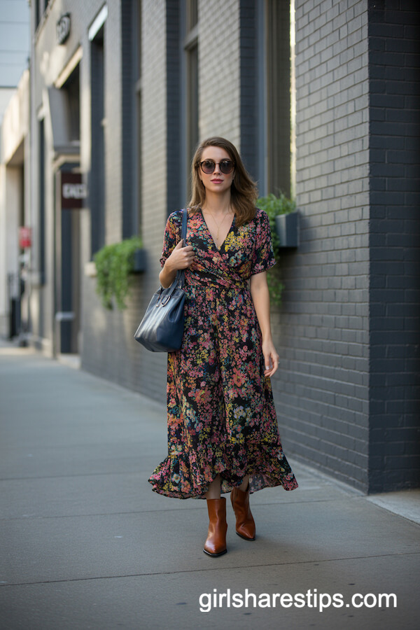 Vibrant Floral Maxi Dress with Ankle Boots