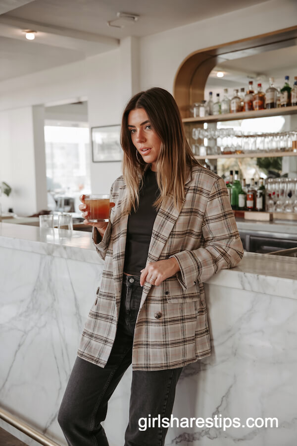 Plaid Boyfriend Blazer & Black Skinny Jeans