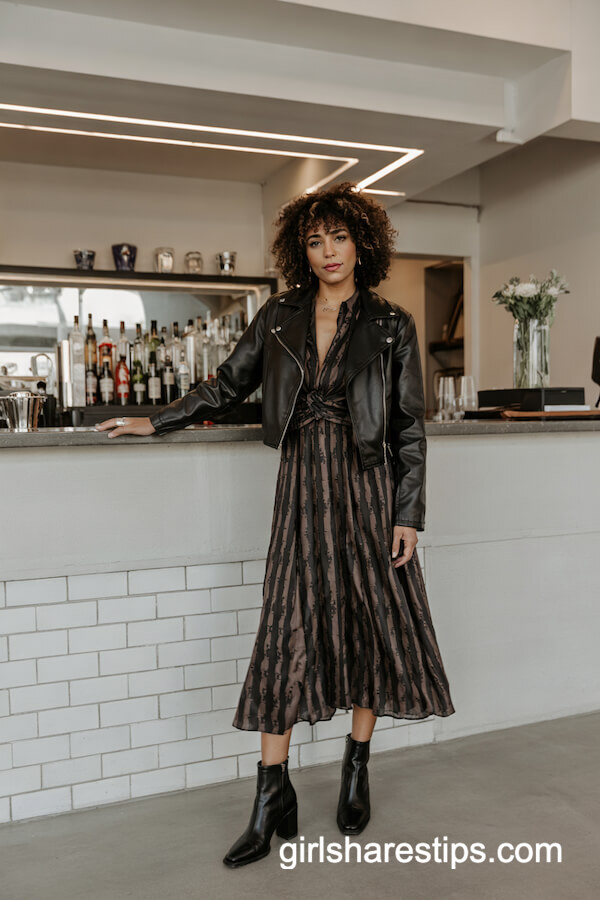 Printed Midi Dress & Moto Jacket