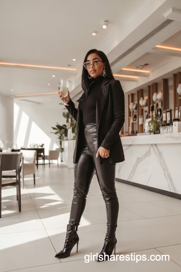 Sleek All-Black Faux Leather Look