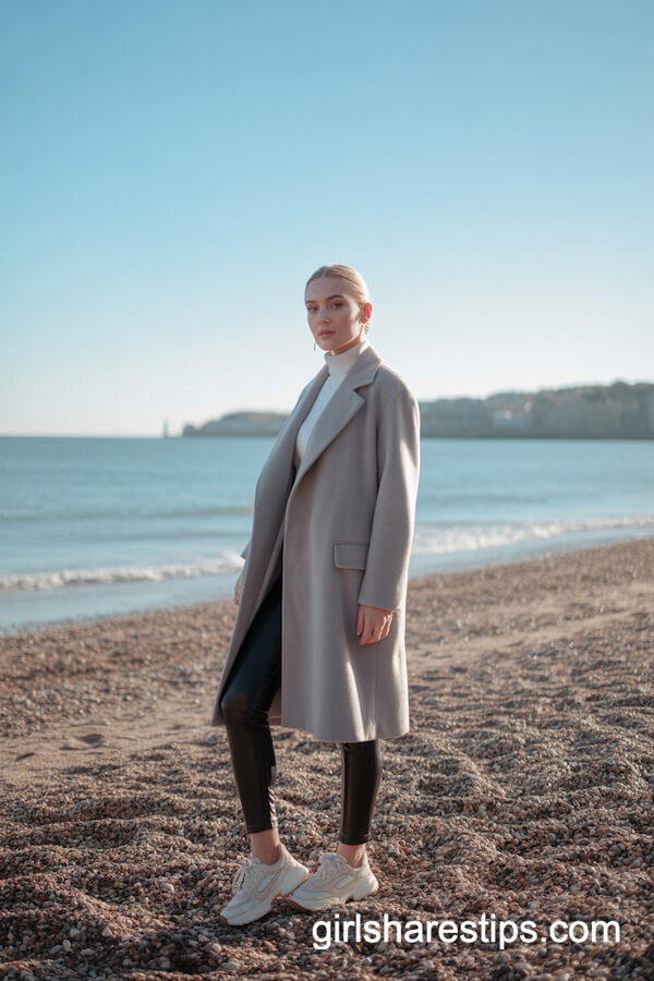 Grey Wool Coat & White Turtleneck Classic Style
